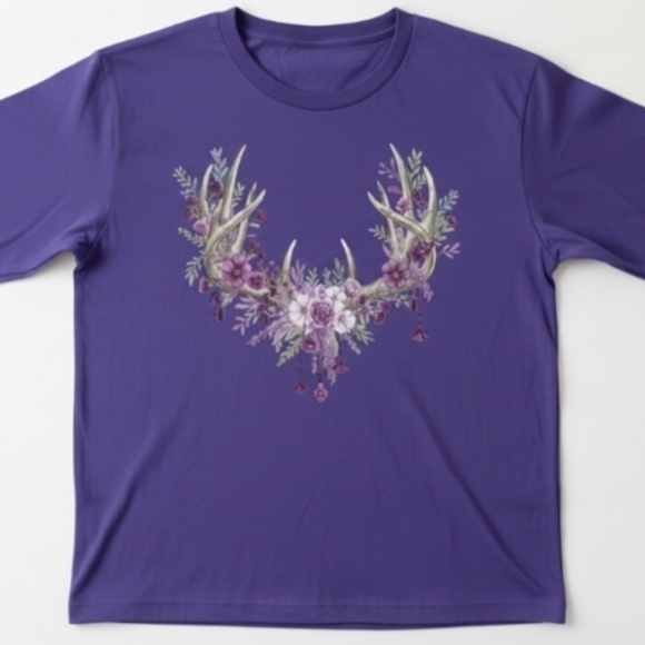 Purple Antler Floral Graphic Western Shirt | Rustic Cowgirl Long Sleeve | Boho - Picture 4 of 12